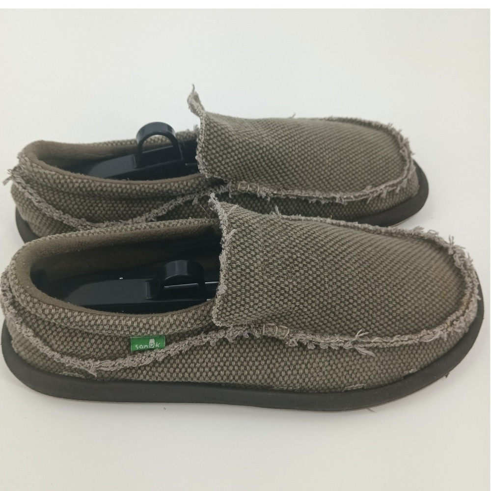 Sanuk Vagabond Mens 9 dark olive Green Canvas Slip On Sidewalk Surfers CL0611